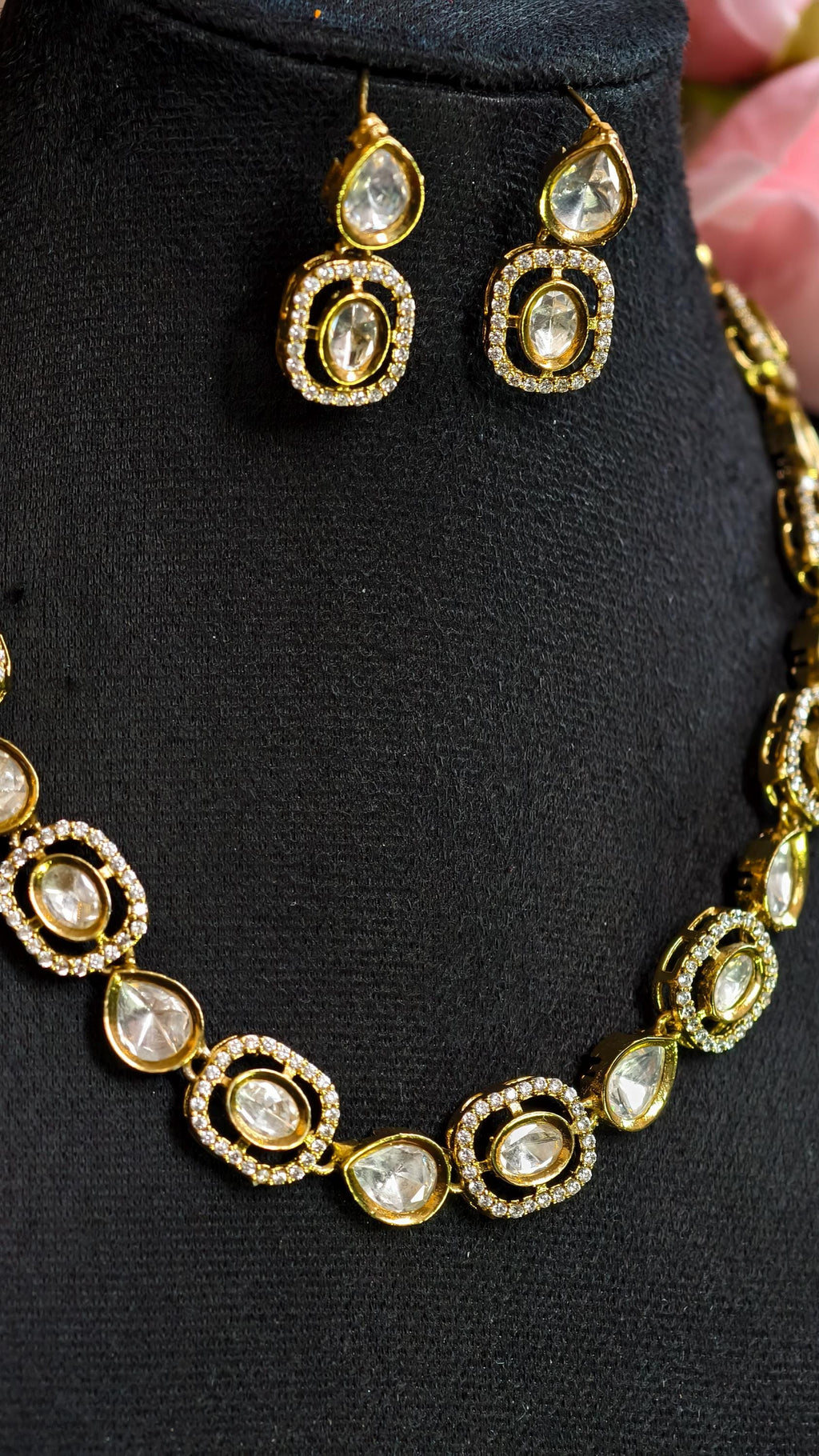 Gold Plated Kundan Necklace Earrings Set | Uncut Polki Bridal Jewelry