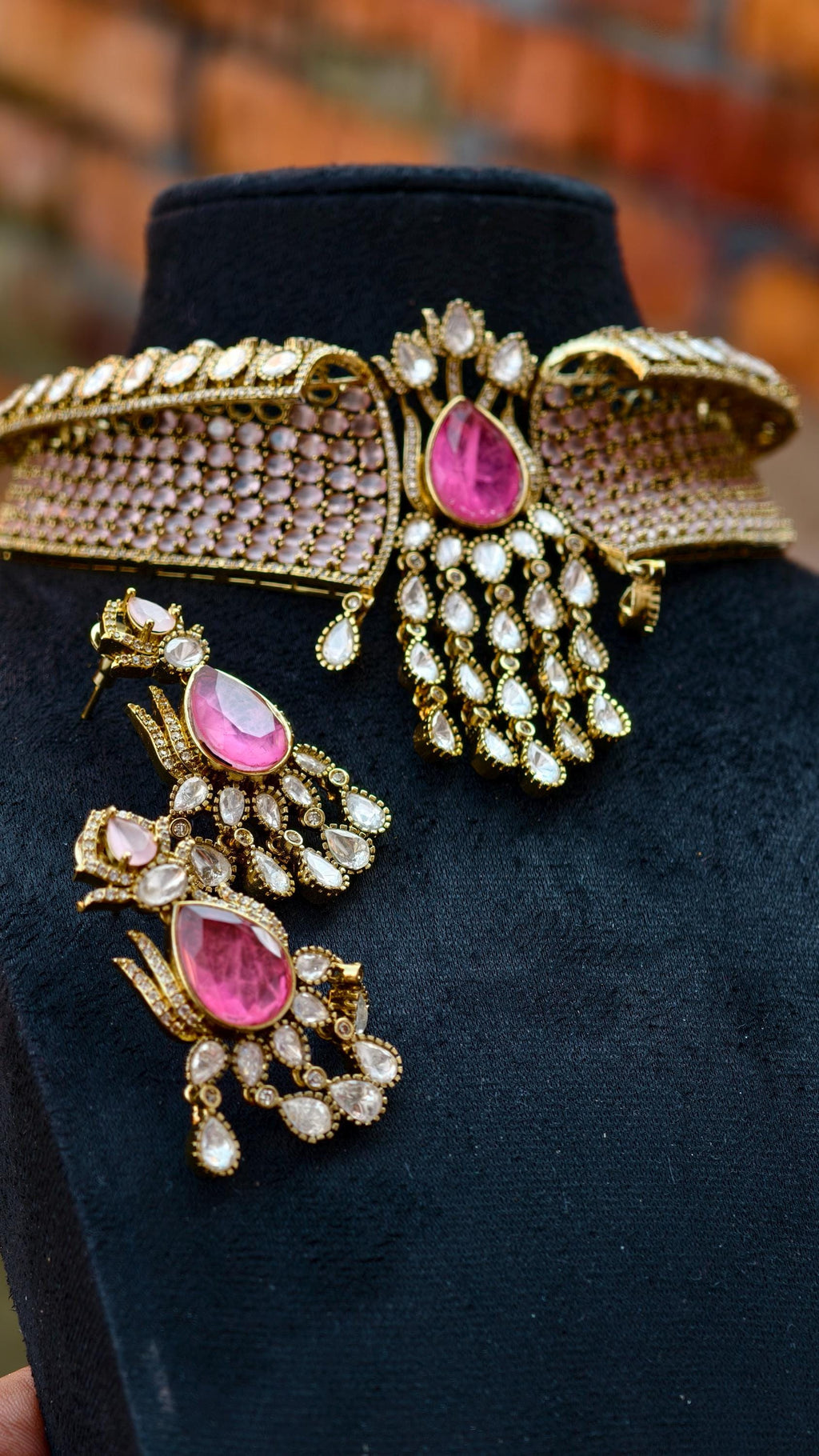 Designer Pink Kundan Necklace Set with Maang Tikka, Earrings | Bridal Choker | Polki Jewellery