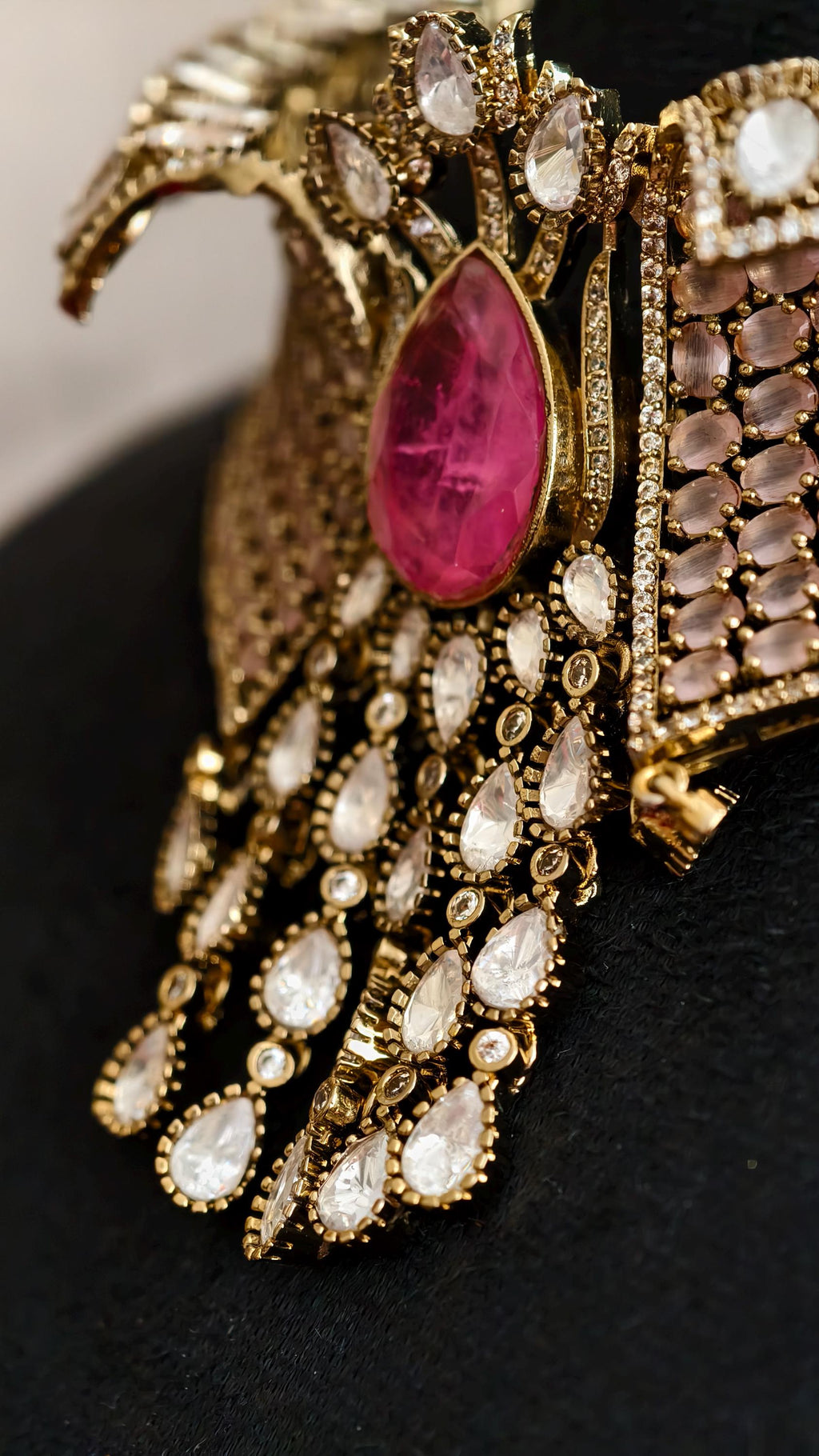 Designer Pink Kundan Necklace Set with Maang Tikka, Earrings | Bridal Choker | Polki Jewellery