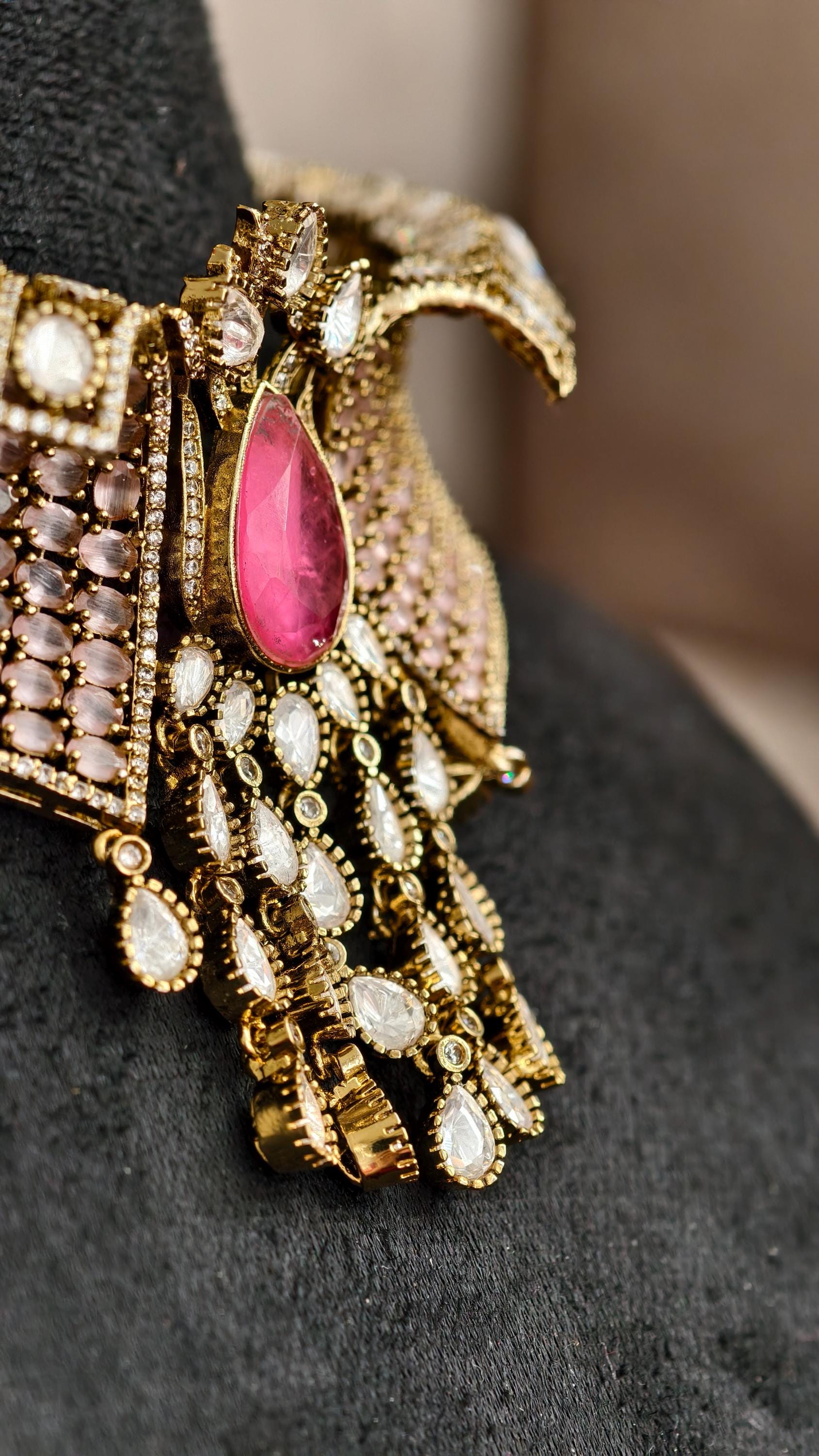 Designer Pink Kundan Necklace Set with Maang Tikka, Earrings | Bridal Choker | Polki Jewellery