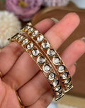 Premium Moissanite Kundan Openable Kada | Screw Bangles Size 2.4 (Fits 2.6) | High-End Gold Plated Polki Jewelry for Weddings
