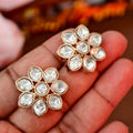 Kundan Floral Stud Earrings, Indian Traditional Gold Plated Flower Studs, Bridal Kundan Jewelry, Minimalist Ethnic Earrings for Women